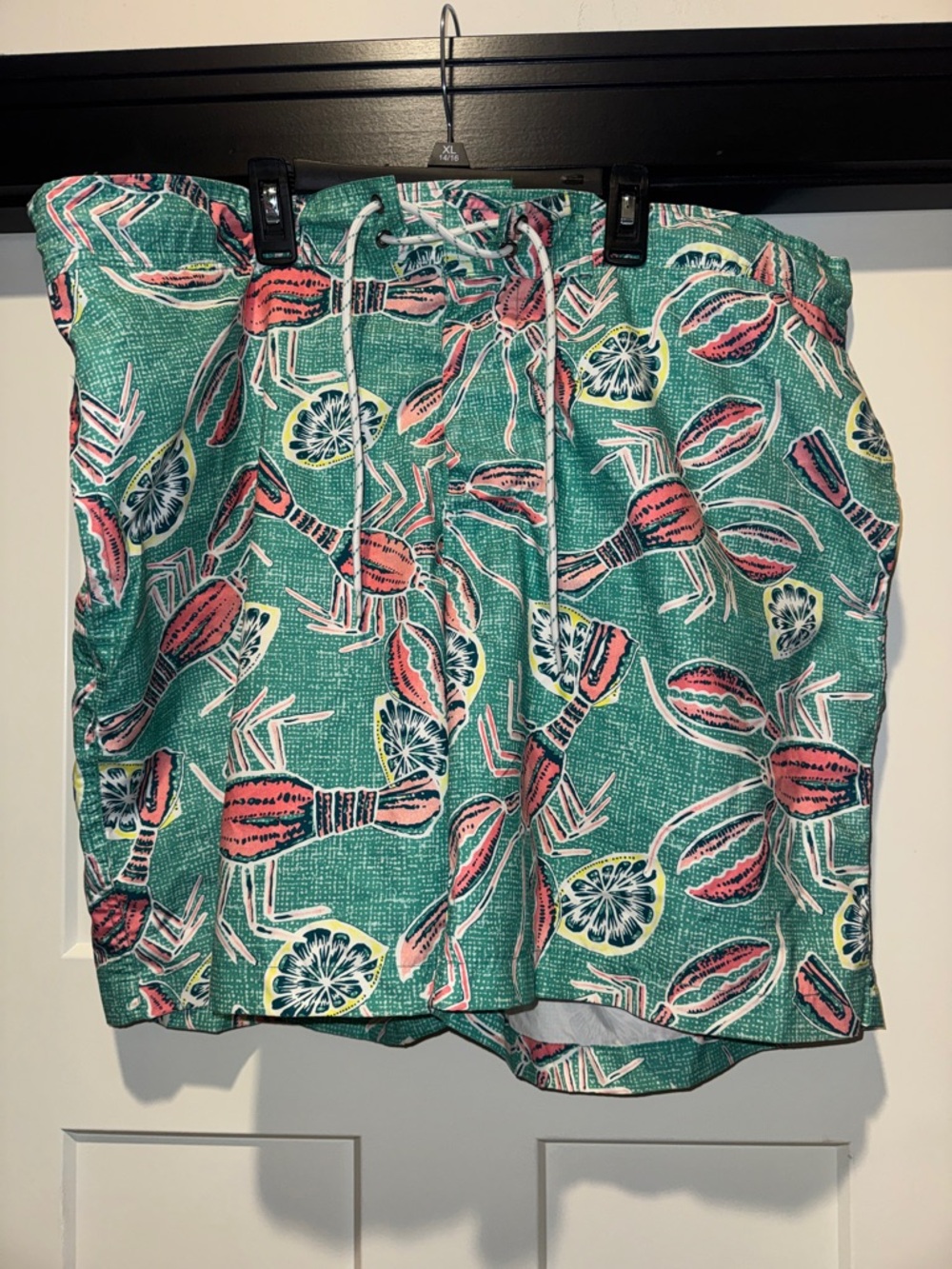 St. John's Bay Teal Swim Trunks with Pink Crab Print